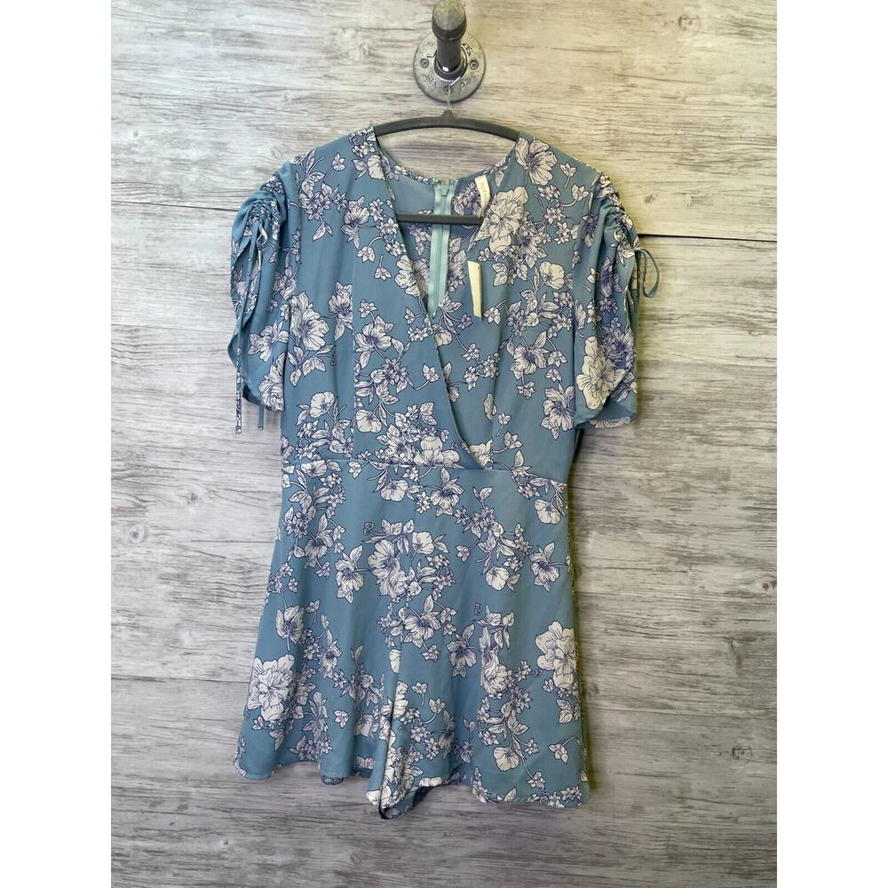 Mia & Tess Romper Womens S Mint Floral Short Sleeve V Neck